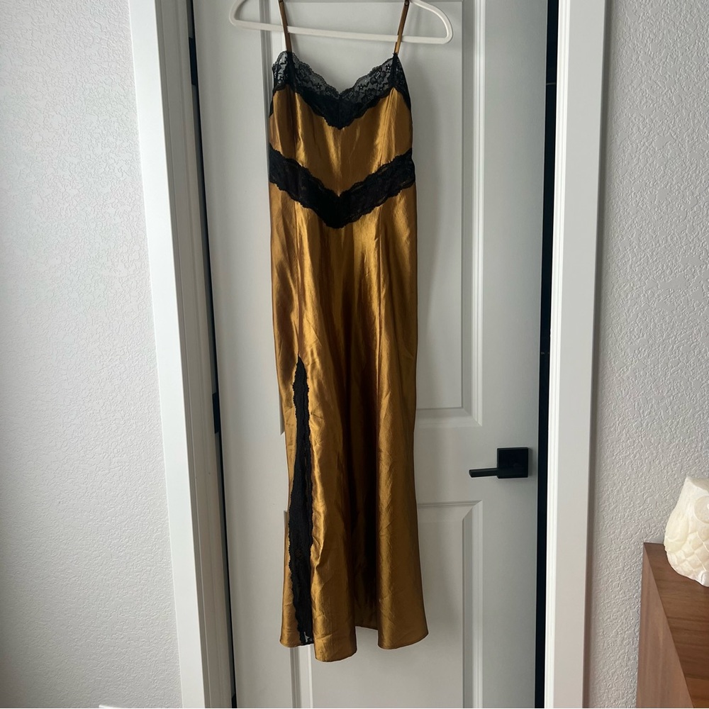 Gold and Black Satin Slip Dress